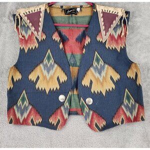 Comoni Designs Womens Small Navajo Tapestry Leather Southwestern Vintage Top